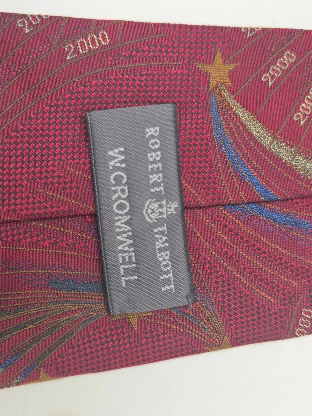 100% Silk Robert Talbott W Cromwell 2000 New Year Silk Burgundy Woven Tie Y2K